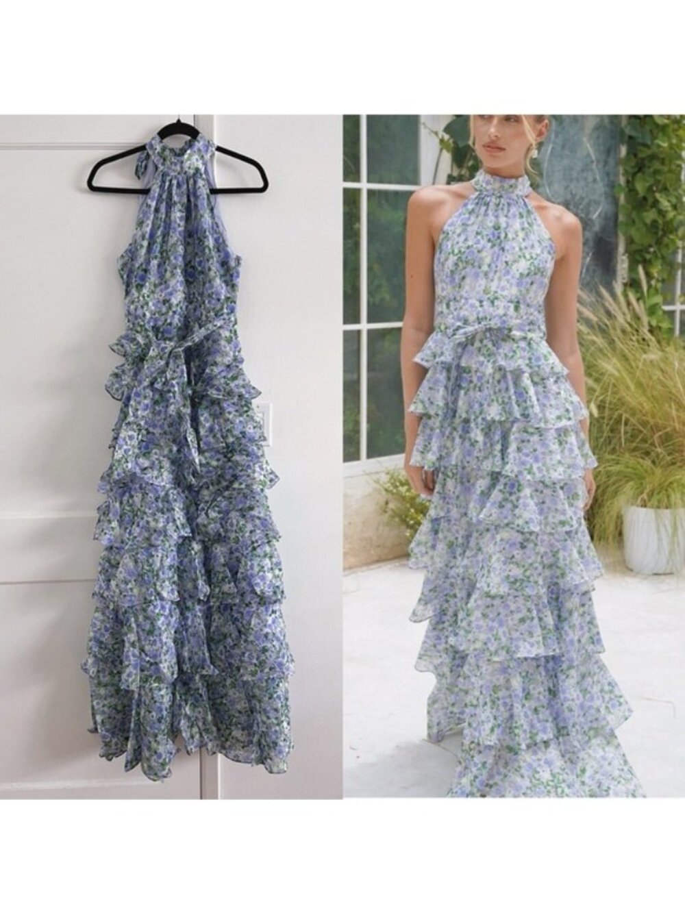 Love Lolina ANGEL Floral Halter MAXI DRESS DAISY DANCE, S
